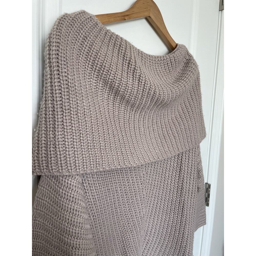 Umgee Women’s Taupe Chunky Thick Foldover Off the Shoulder Knit Sweater Sz Small - Picture 4 of 6